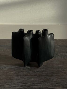 Black Sculptural Vase Organic Modern Architectural Art Object